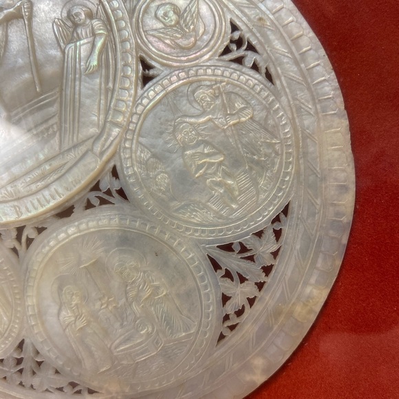 RARE | Hand Carved Mother of Pearl | Bethlehem Shell Circa 1900 | Life of Jesus - Picture 4 of 5
